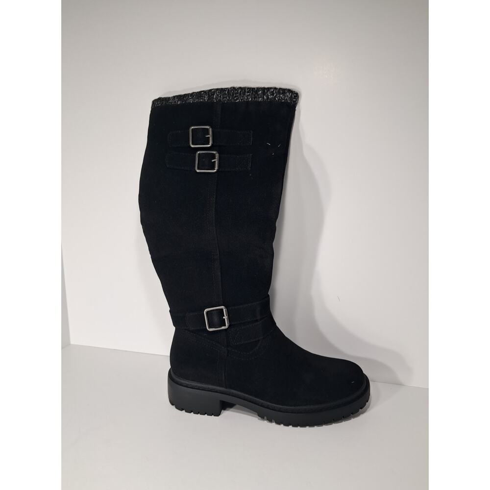 JustFab Noel Black Caviar Flat Boots Side Zip Chunky Sole Size 6.5